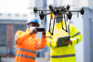 Two Sydney surveyors are using an unmanned aerial vehicle to survey an engineering survey